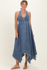 Light Denim Smocked Halter Handkerchief Dress