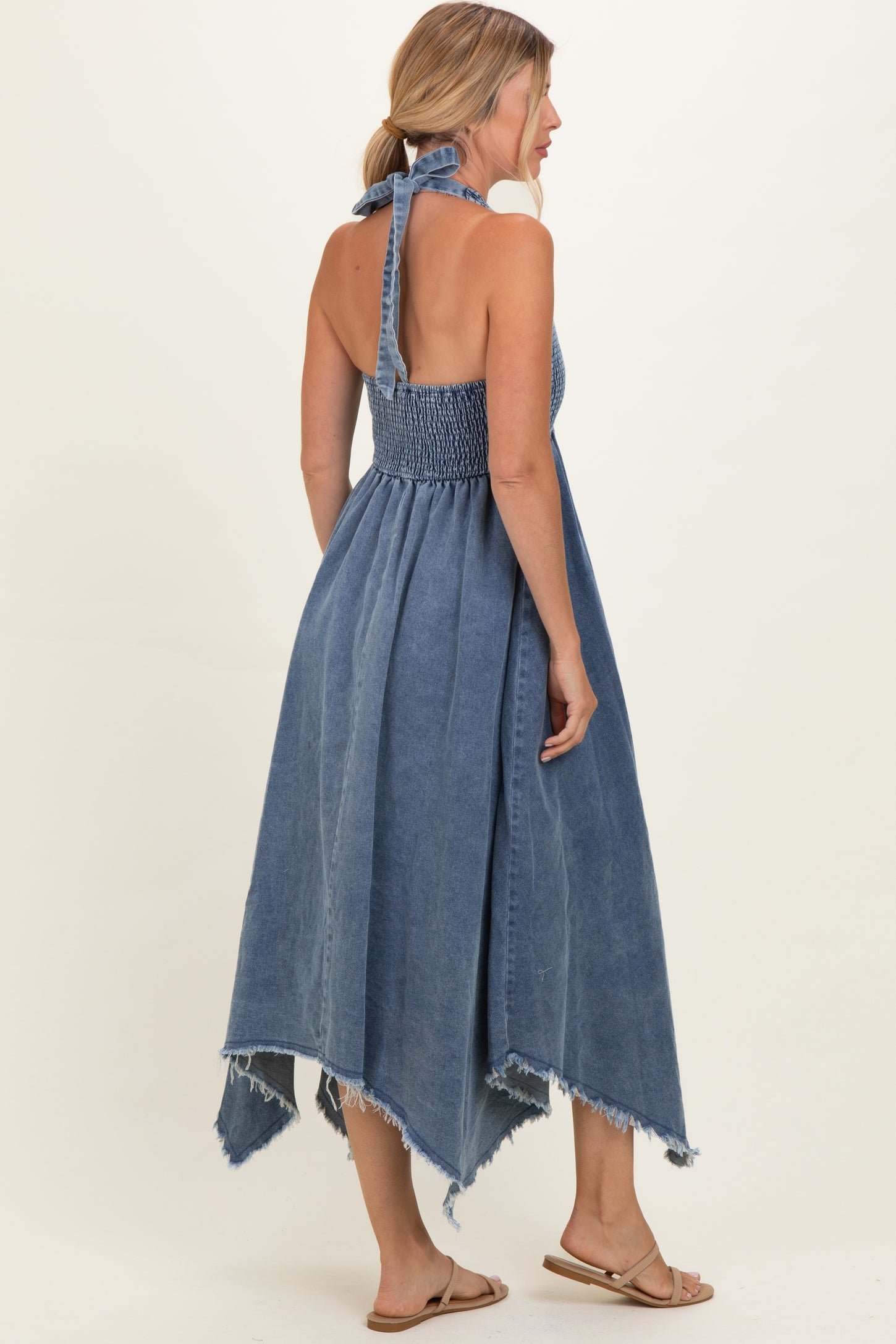 Light Denim Smocked Halter Handkerchief Dress – PinkBlush