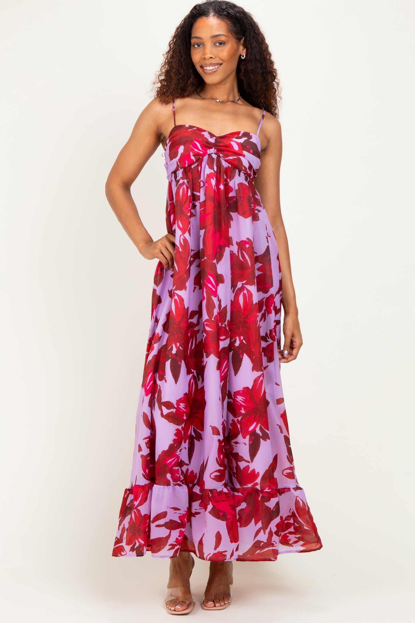 Lavender Floral Ruffle Hem Maxi Dress – PinkBlush
