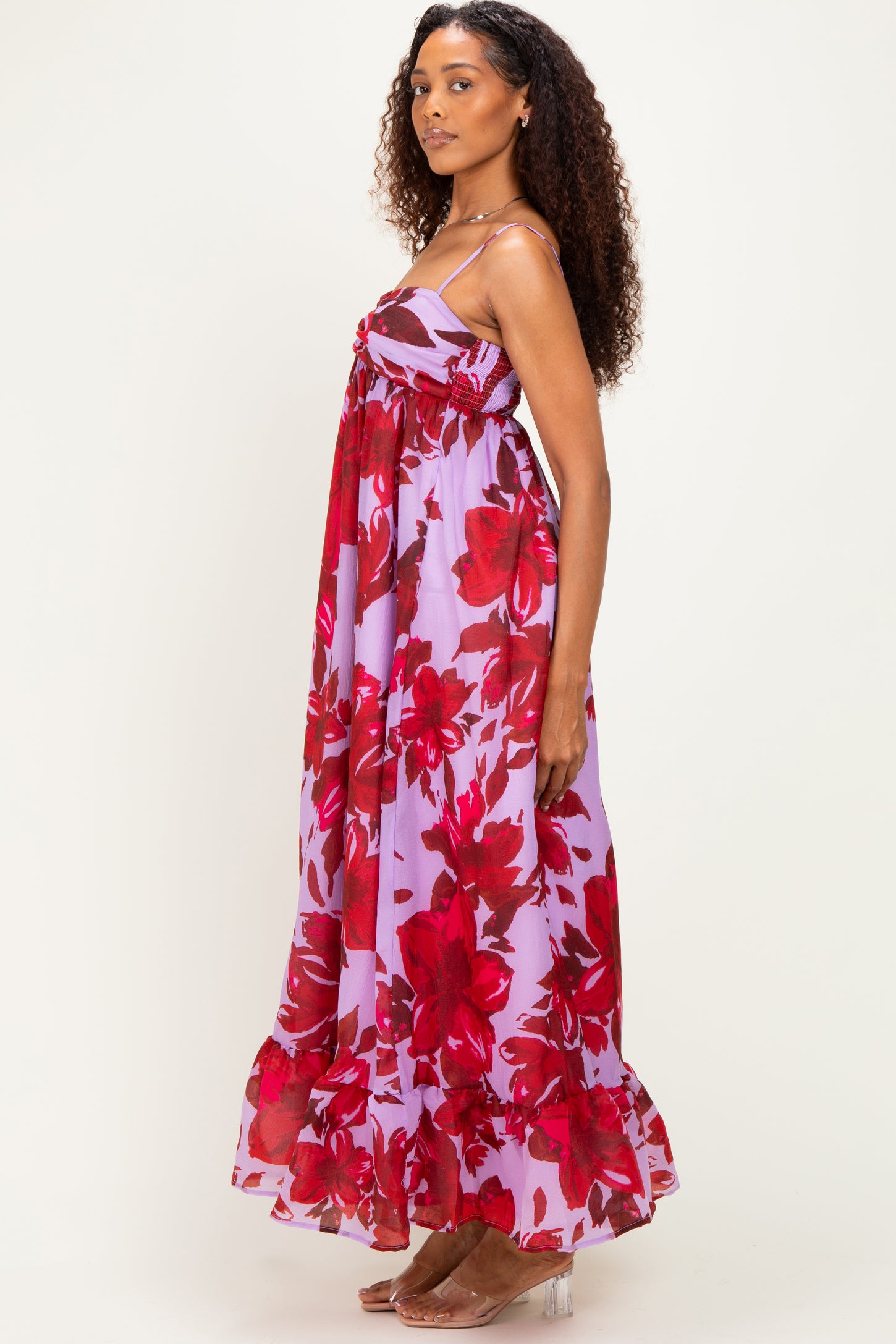 Lavender Floral Ruffle Hem Maxi Dress – PinkBlush