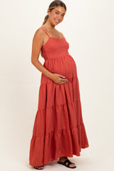 Bronze Sleeveless Tiered Maternity Maxi Dress