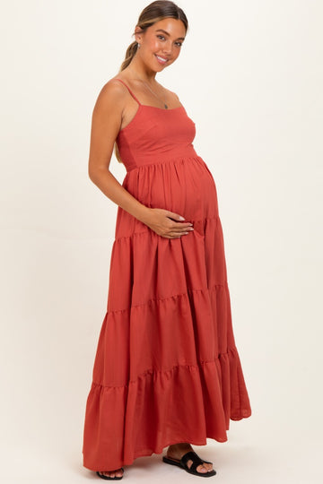 Bronze Sleeveless Tiered Maternity Maxi Dress