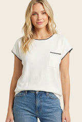 White Contrast Stitch Knit Maternity Top
