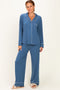 Light Navy Button Down Top Wide Leg Pant Pajama Set