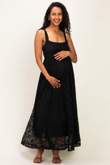 Black Sleeveless Lace Maternity Maxi Dress