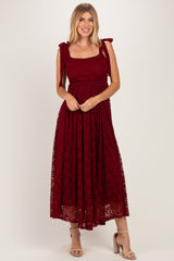 Burgundy Sleeveless Lace Maxi Dress