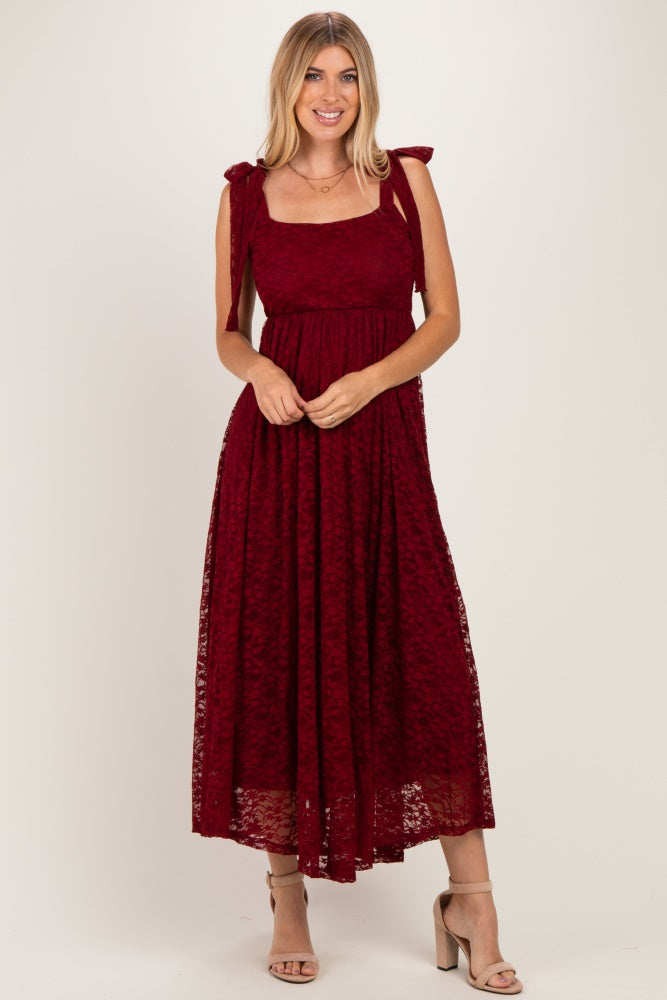 Burgundy Sleeveless Lace Maternity Maxi Dress
