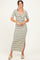Cream/ Olive Striped Knit Short Sleeve Maxi Dress