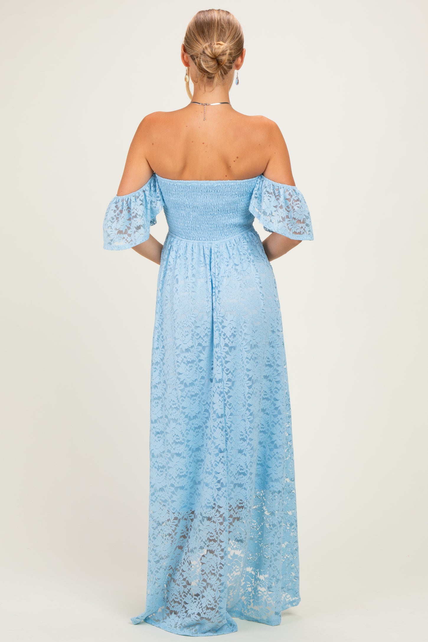 Light Blue Lace Off Shoulder Maxi Dress
