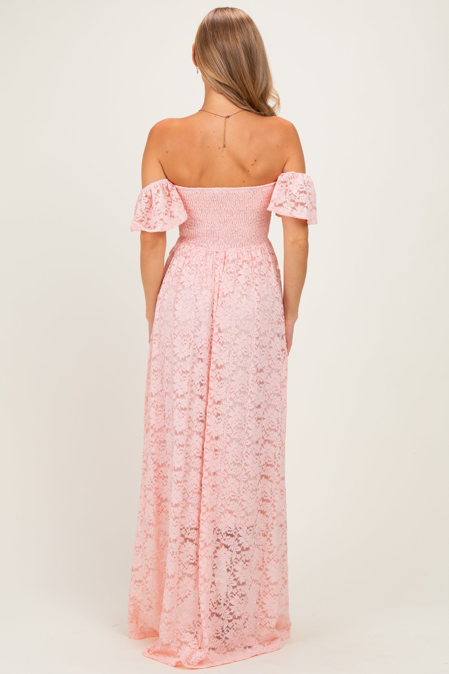 Light Pink Lace Off Shoulder Maxi Dress – PinkBlush