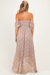 Mocha Lace Off Shoulder Maternity Maxi Dress