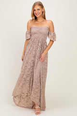 Mocha Lace Off Shoulder Maternity Maxi Dress