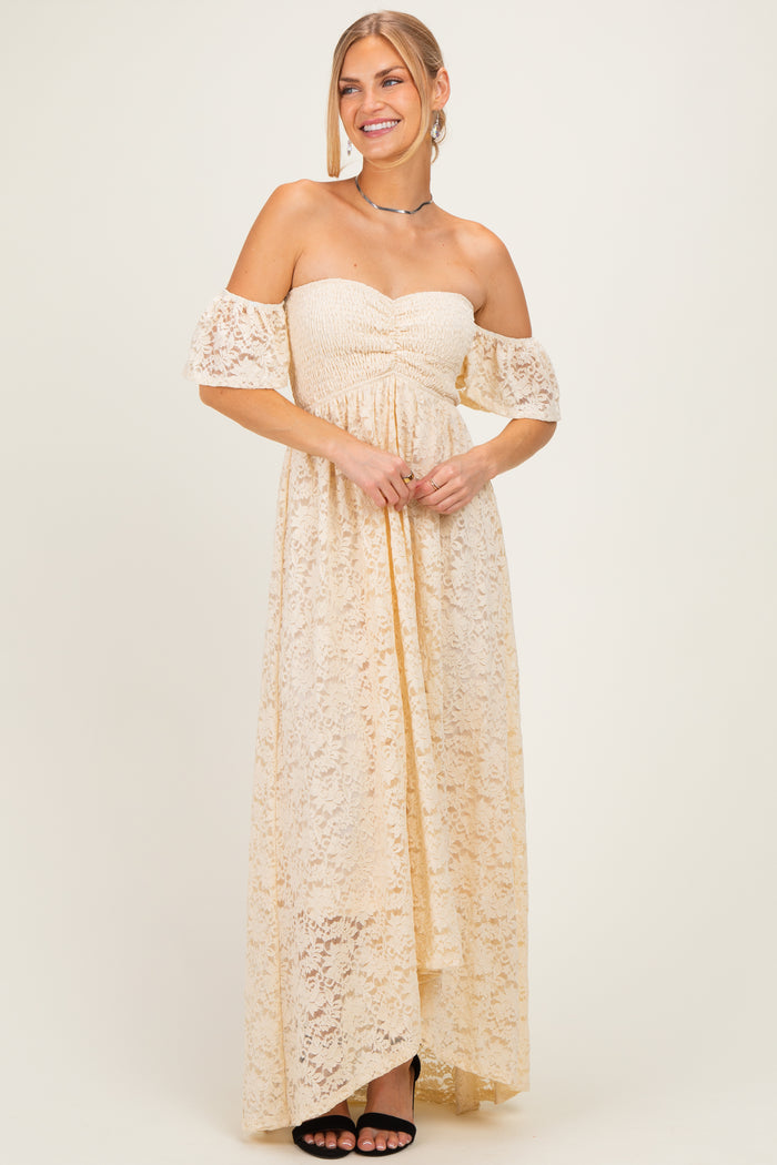 Ivory Lace Off Shoulder Maternity Maxi Dress