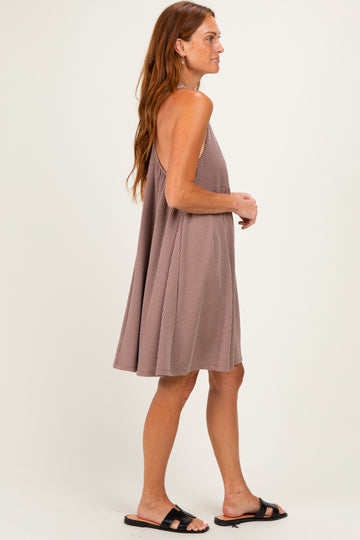 Mocha Ribbed Sleeveless Open Back Midi Dress