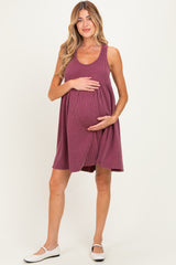 Burgundy Ribbed Sleeveless Open Back Maternity Midi Dress