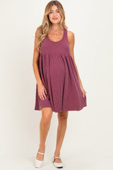 Burgundy Ribbed Sleeveless Open Back Maternity Midi Dress