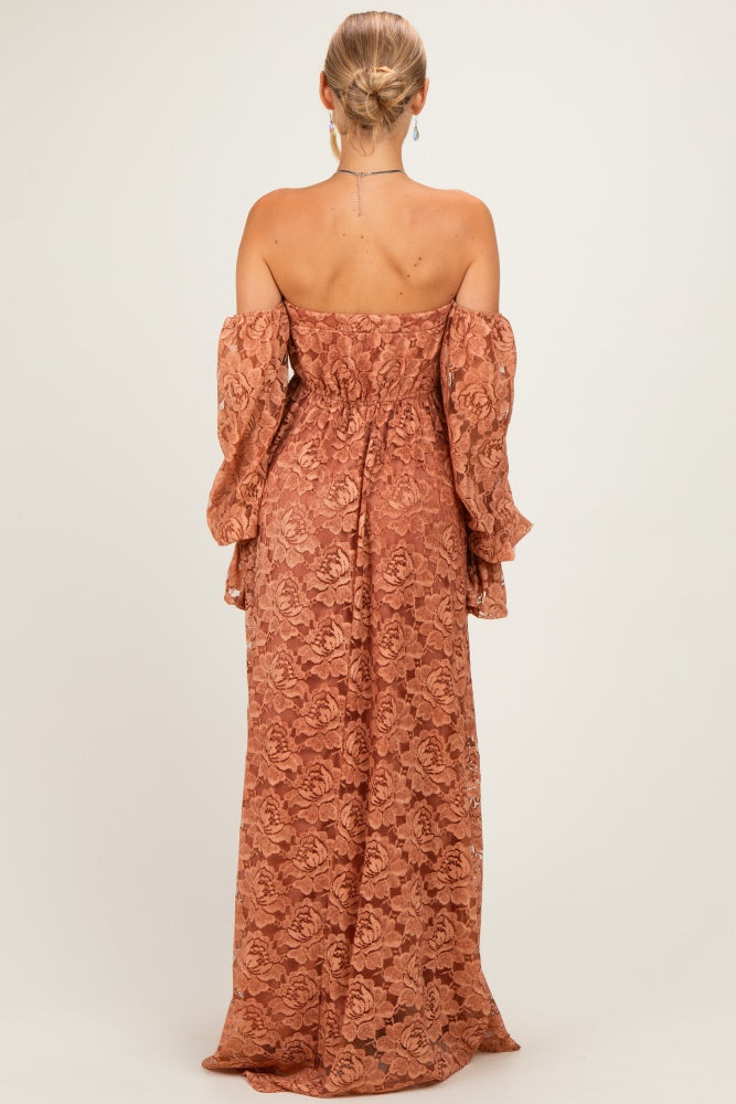 long sleeve off the shoulder maxi dress Rust Lace swatches-about-a-girl-maxi-dress Fabric has some stretch Khloe Kardashian Serves Side color:YELLOW - GOLD