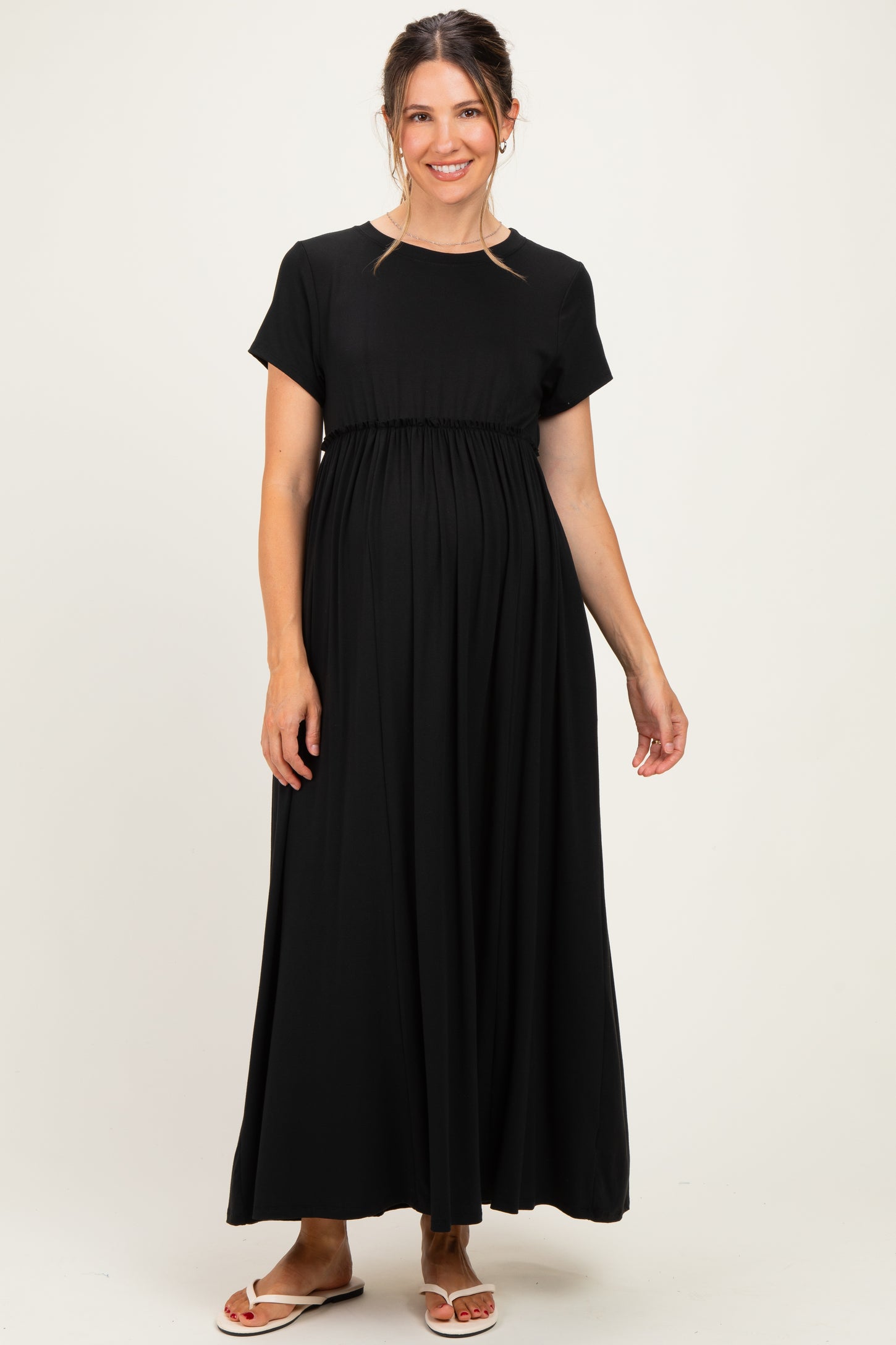 Black Ruffle Trim Maternity Maxi Dress – PinkBlush