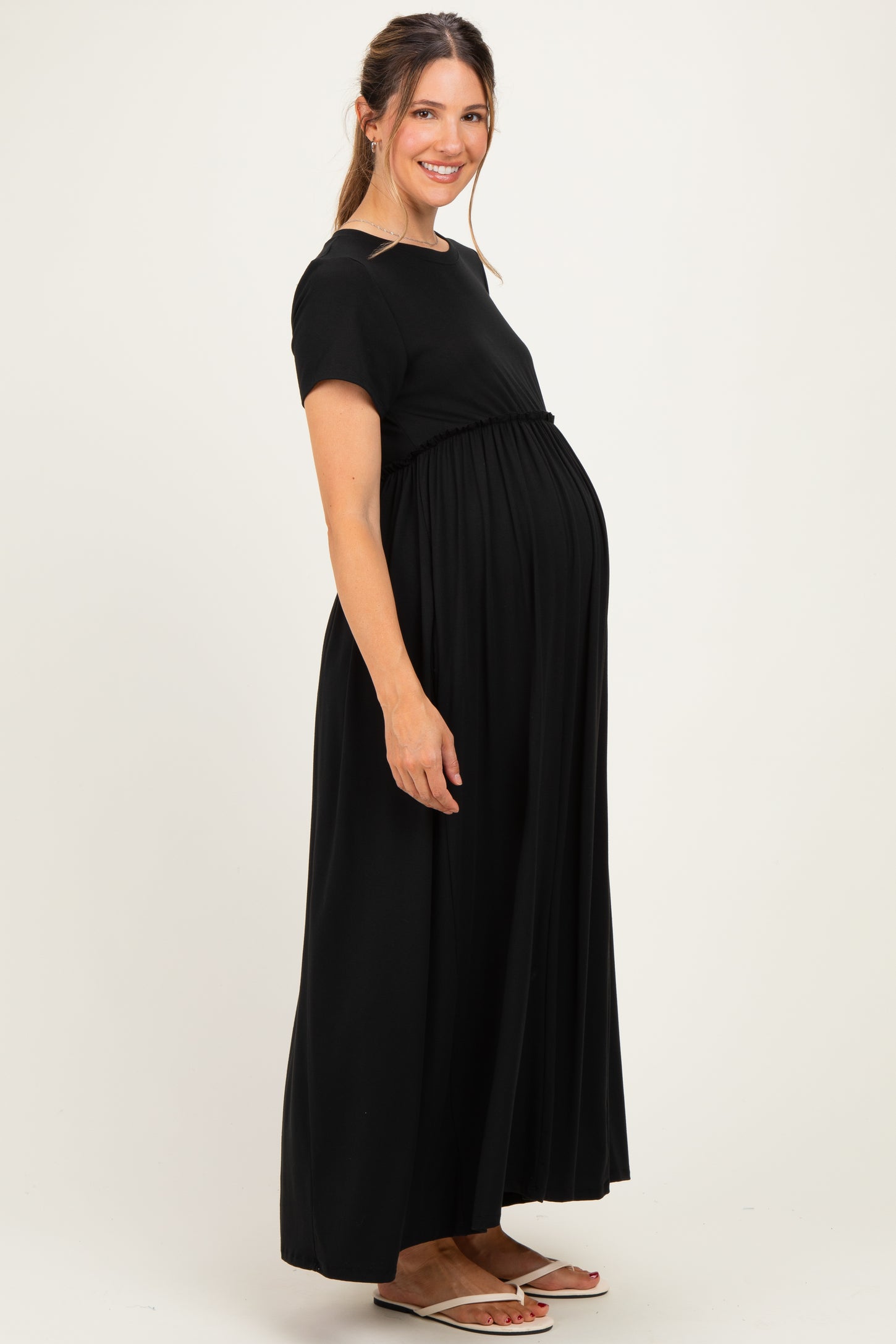 Black Ruffle Trim Maternity Maxi Dress – PinkBlush