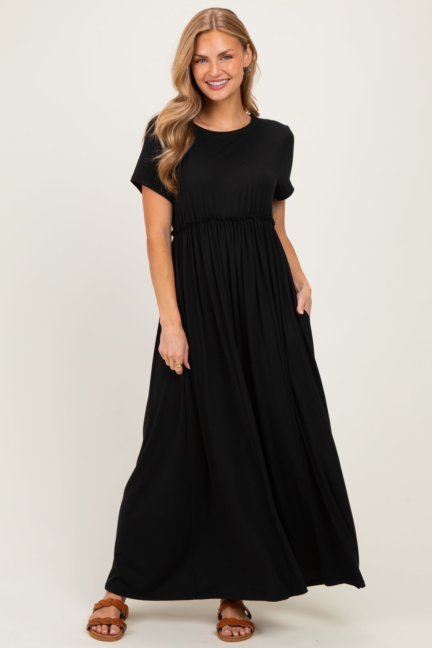 Black Ruffle Trim Maxi Dress