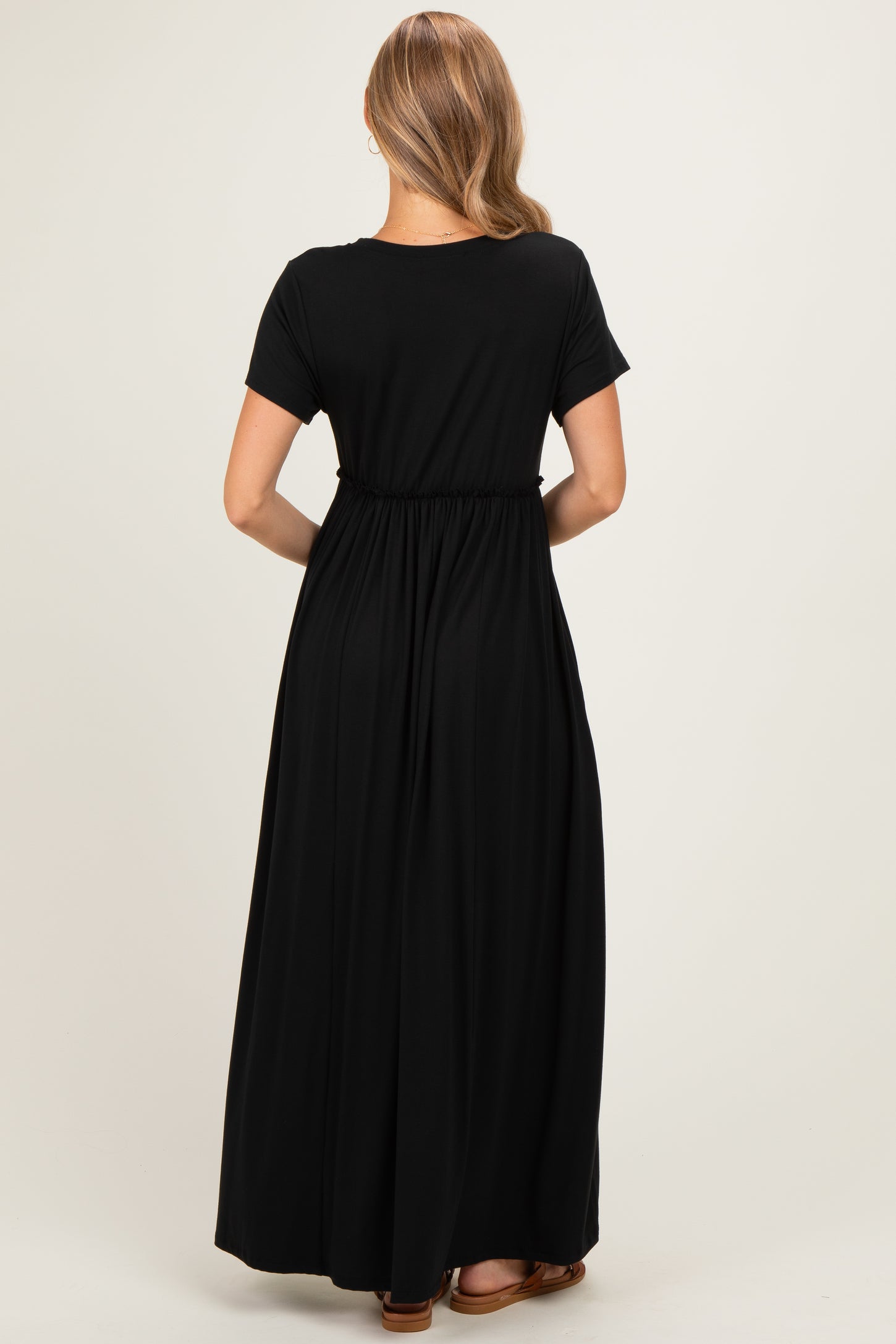 Black Ruffle Trim Maxi Dress