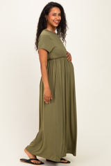 Olive Ruffle Trim Maternity Maxi Dress