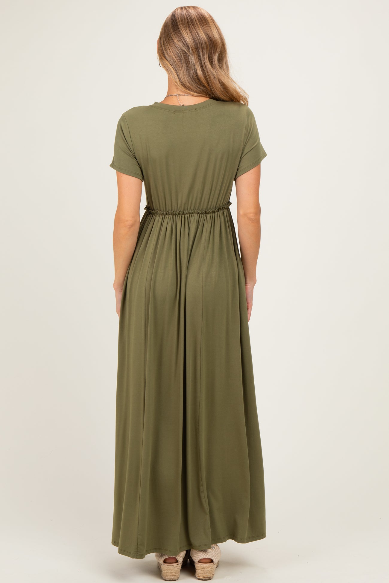 Olive Ruffle Trim Maxi Dress