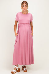 Lilac Ruffle Trim Maternity Maxi Dress