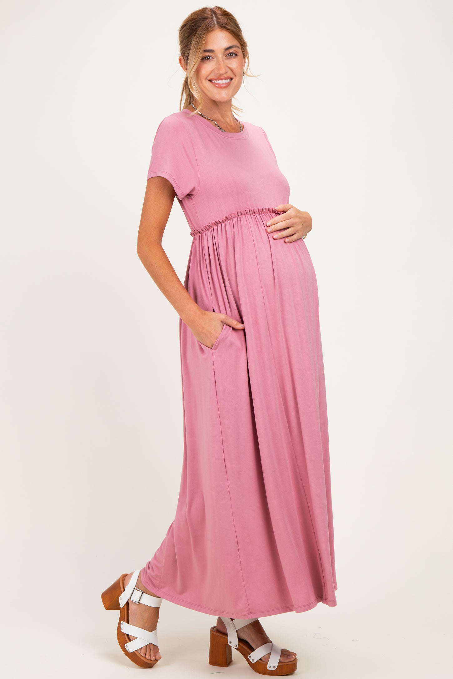 Lilac Ruffle Trim Maternity Maxi Dress