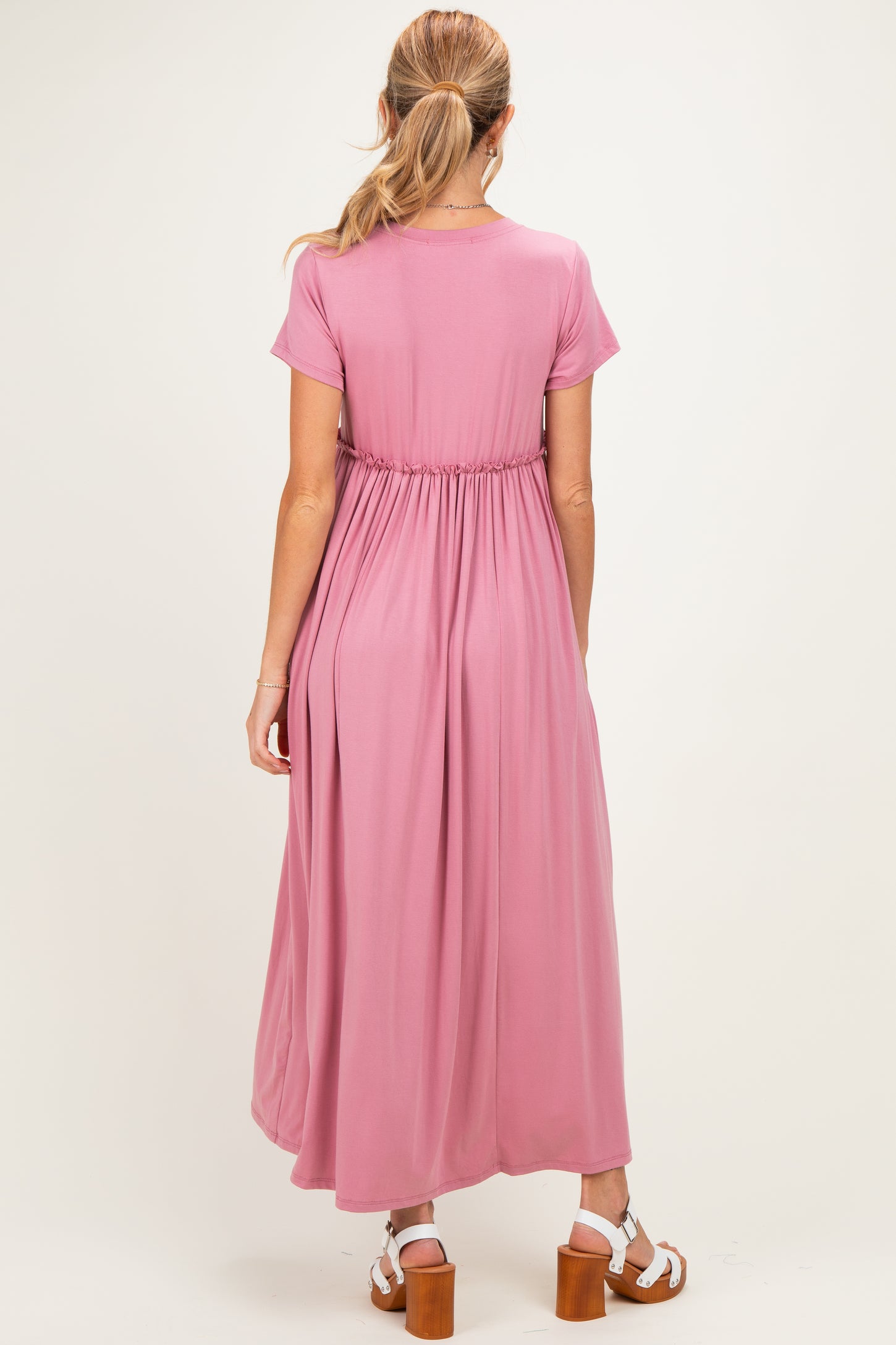 Lilac Ruffle Trim Maternity Maxi Dress