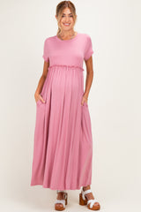 Lilac Ruffle Trim Maternity Maxi Dress