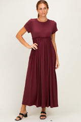 Plum Ruffle Trim Maternity Maxi Dress