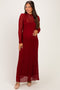 Burgundy Lace Mock Neck Long Sleeve Maternity Maxi Dress