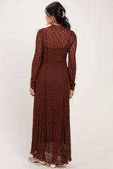 Brown Lace Mock Neck Long Sleeve Maxi Dress