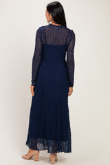 Navy Lace Mock Neck Long Sleeve Maxi Dress