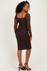 Brown Lace Long Sleeve Midi Dress