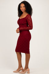 Burgundy Lace Long Sleeve Midi Dress