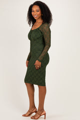 Olive Lace Long Sleeve Midi Dress