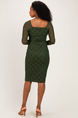 Olive Lace Long Sleeve Midi Dress