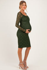 Olive Lace Long Sleeve Maternity Midi Dress