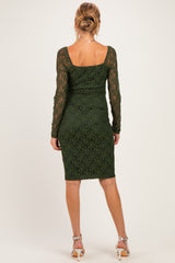 Olive Lace Long Sleeve Maternity Midi Dress
