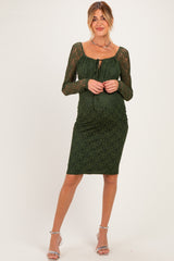 Olive Lace Long Sleeve Maternity Midi Dress