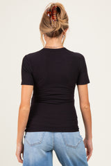 Black Brushed Ribbed Knit Maternity Crewneck Tee