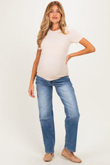 Natural Brushed Ribbed Knit Maternity Crewneck Tee