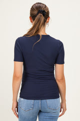 Navy Brushed Ribbed Knit Maternity Crewneck Tee