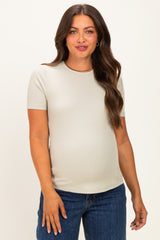 Sage Brushed Ribbed Knit Maternity Crewneck Tee