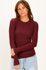 Merlot Smoke Brushed Rib Knit Long Sleeve Top