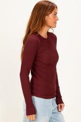 Merlot Smoke Brushed Rib Knit Long Sleeve Top