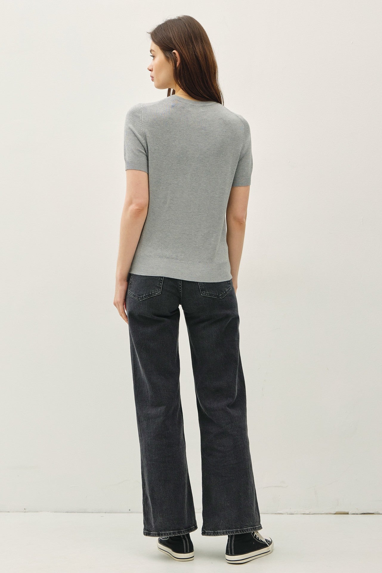 Heather Grey Basic Short Sleeve Sweater Top