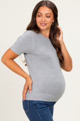 Heather Grey Basic Short Sleeve Maternity Sweater Top